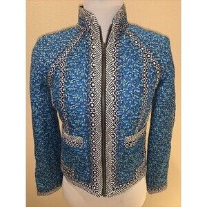 J. CREW‎ QUILTED EMBELLISHED COLORFUL Full zip JACKET WOMEN'S SIZE 0 BLUE FLORAL